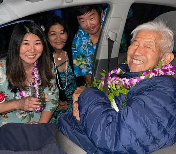 Bert in car with family